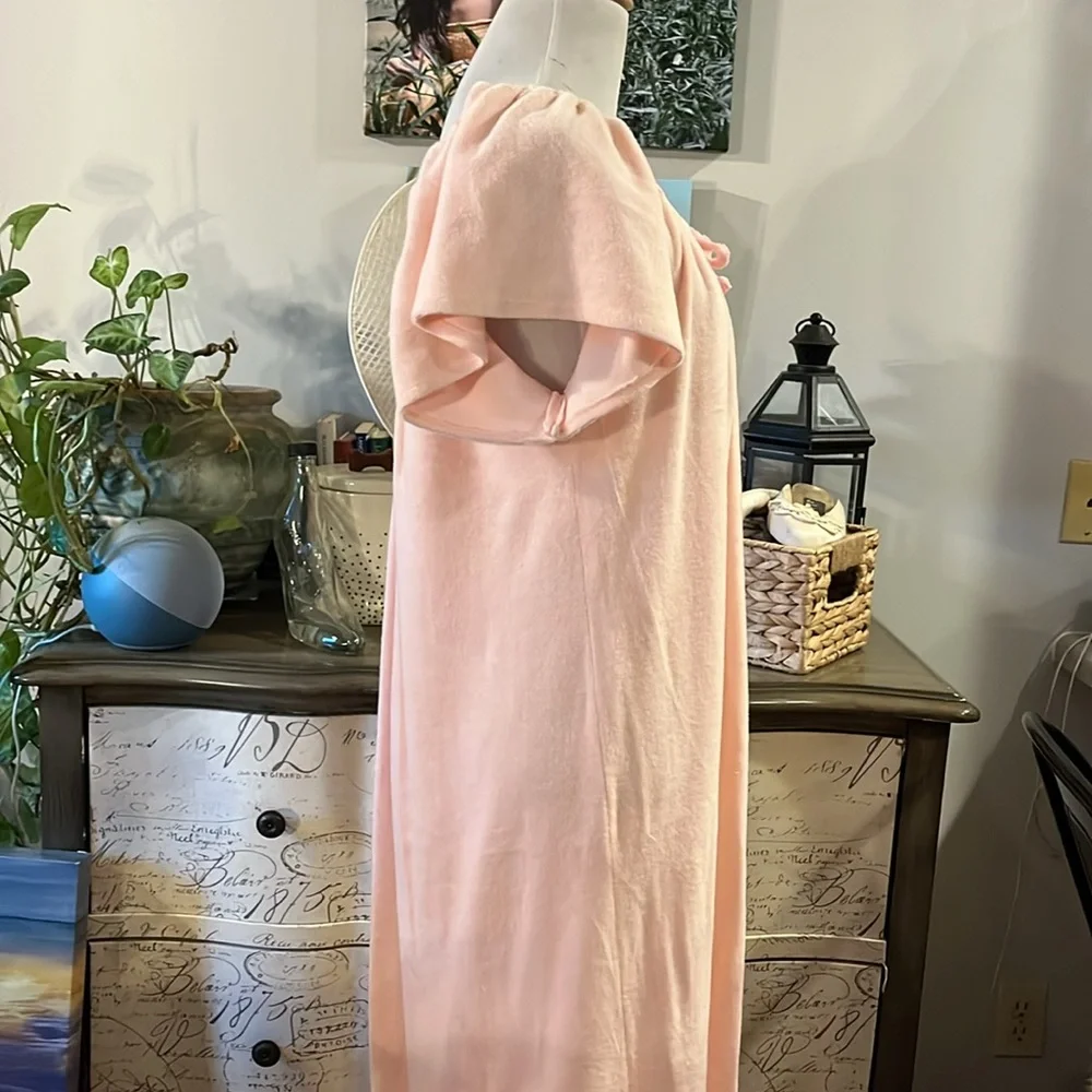VINTAGE TERRYCLOTH HAND MADE COTTAGECORE LOUNGEWEAR DRESS BABY PINK SIZE MEDIUM - Picture 4 of 9